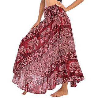 Buddha Gift Two Style Wear Boho Elephant Geometry Lace-up Skirt Dress
