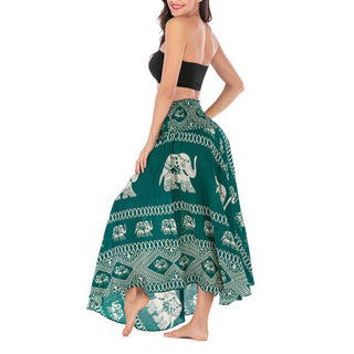 Buddha Gift Two Style Wear Bohemian Summer Elephant Lines Lace-up Skirt Dress