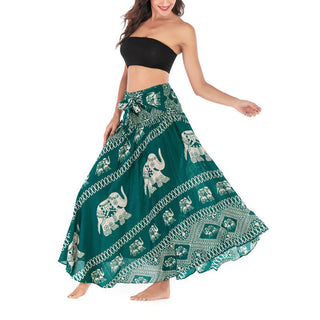 Buddha Gift Two Style Wear Bohemian Summer Elephant Lines Lace-up Skirt Dress
