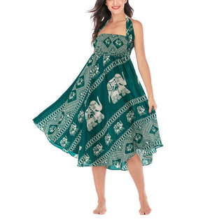 Buddha Gift Two Style Wear Bohemian Summer Elephant Lines Lace-up Skirt Dress
