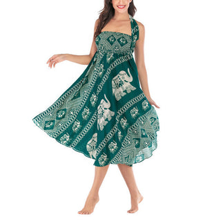 Buddha Gift Two Style Wear Bohemian Summer Elephant Lines Lace-up Skirt Dress