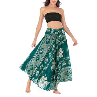 Buddha Gift Two Style Wear Bohemian Summer Elephant Lines Lace-up Skirt Dress