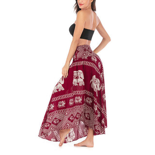 Buddha Gift Two Style Wear Bohemian Summer Elephant Lines Lace-up Skirt Dress