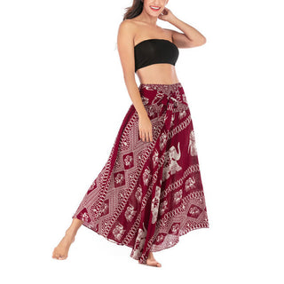Buddha Gift Two Style Wear Bohemian Summer Elephant Lines Lace-up Skirt Dress