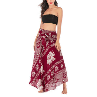 Buddha Gift Two Style Wear Bohemian Summer Elephant Lines Lace-up Skirt Dress