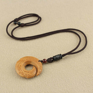 Buddha Gift Ebony Wood Sandalwood One's Luck Improves Design Pattern Peace Necklace Pendant