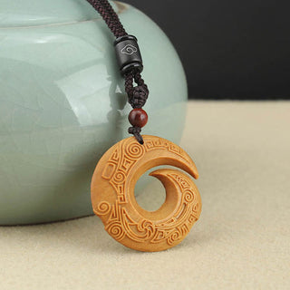 Buddha Gift Ebony Wood Sandalwood One's Luck Improves Design Pattern Peace Necklace Pendant