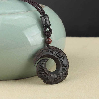 Buddha Gift Ebony Wood Sandalwood One's Luck Improves Design Pattern Peace Necklace Pendant