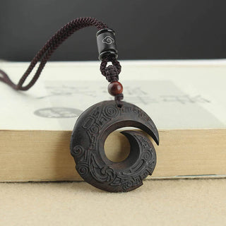 Buddha Gift Ebony Wood Sandalwood One's Luck Improves Design Pattern Peace Necklace Pendant