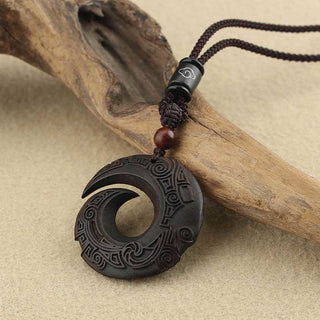 Buddha Gift Ebony Wood Sandalwood One's Luck Improves Design Pattern Peace Necklace Pendant