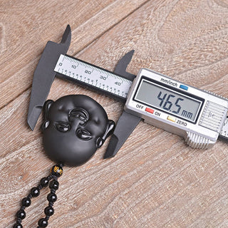 Buddha Gift Natural Black Obsidian Laughing Buddha Purification Necklace Pendant