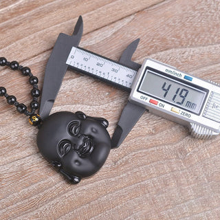 Buddha Gift Natural Black Obsidian Laughing Buddha Purification Necklace Pendant