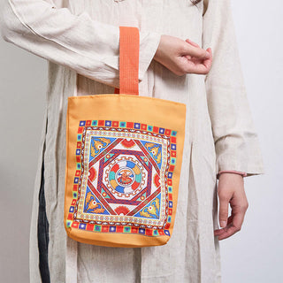 Buddha Gift Dunhuang Flying Apsaras Lotus Buddha Statues Canvas Handbag