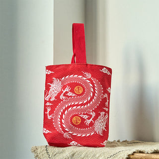 Buddha Gift Chinese Dragon Persimmon Canvas Handbag