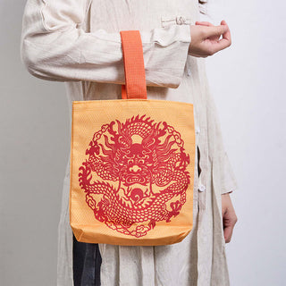 Buddha Gift Chinese Dragon Persimmon Canvas Handbag