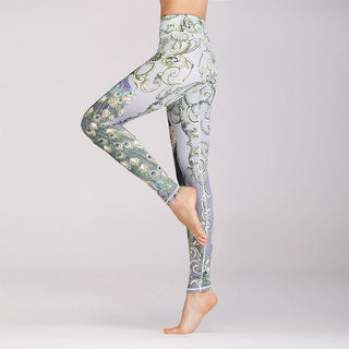 Buddha Gift Lotus Cherry Blossom Gradient Peacock Print Lycra Fabric Fitness Leggings Women's Yoga Pants