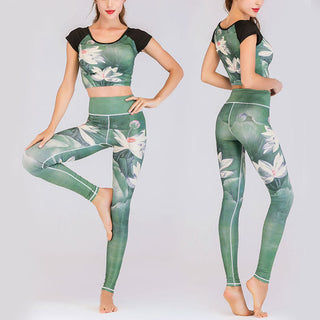 Buddha Gift Lotus Cherry Blossom Gradient Peacock Print Lycra Fabric Fitness Leggings Women's Yoga Pants