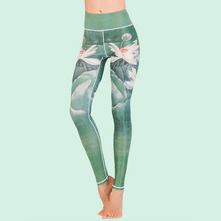 Buddha Gift Lotus Cherry Blossom Gradient Peacock Print Lycra Fabric Fitness Leggings Women's Yoga Pants
