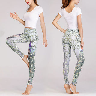 Buddha Gift Lotus Cherry Blossom Gradient Peacock Print Lycra Fabric Fitness Leggings Women's Yoga Pants