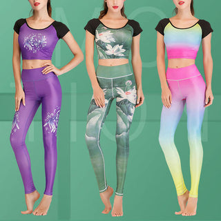 Buddha Gift Lotus Cherry Blossom Gradient Peacock Print Lycra Fabric Fitness Leggings Women's Yoga Pants