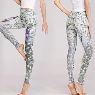 Buddha Gift Lotus Cherry Blossom Gradient Peacock Print Lycra Fabric Fitness Leggings Women's Yoga Pants