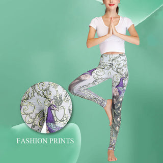Buddha Gift Lotus Cherry Blossom Gradient Peacock Print Lycra Fabric Fitness Leggings Women's Yoga Pants
