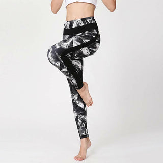 Buddha Gift White Black Ink Brush Lines Print Sports Fitness Mesh Leggings Women's Yoga Pants