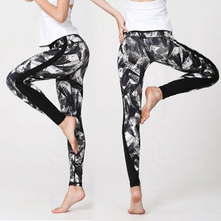 Buddha Gift White Black Ink Brush Lines Print Sports Fitness Mesh Leggings Women's Yoga Pants