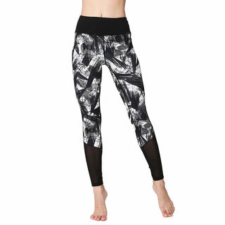 Buddha Gift White Black Ink Brush Lines Print Sports Fitness Mesh Leggings Women's Yoga Pants