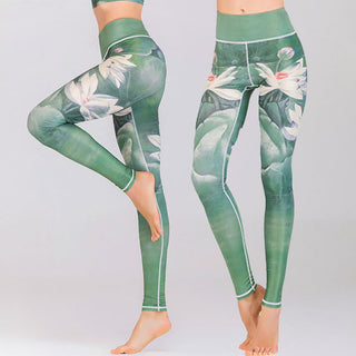 Buddha Gift Lotus Cherry Blossom Gradient Peacock Print Lycra Fabric Fitness Leggings Women's Yoga Pants
