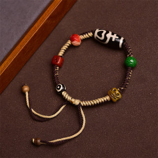 Buddha Gift Handmade Tibetan Dzi Bead Wealth Braided Rope Bracelet