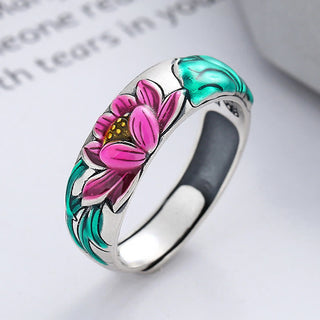 Buddha Gift 925 Sterling Silver Lotus Flower Heart Sutra Enlightenment Ring