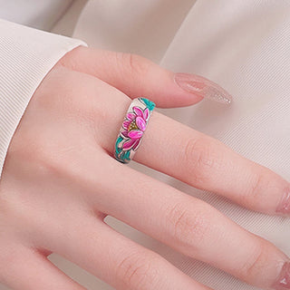 Buddha Gift 925 Sterling Silver Lotus Flower Heart Sutra Enlightenment Ring