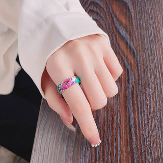Buddha Gift 925 Sterling Silver Lotus Flower Heart Sutra Enlightenment Ring