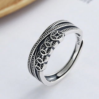 Buddha Gift 925 Sterling Silver Copper Coins Wealth Blessing Adjustable Ring