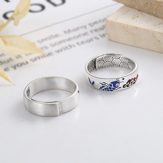 Buddha Gift 925 Sterling Silver Lucky Koi Fish Auspicious Clouds Wealth Ring