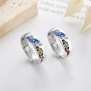 Buddha Gift 925 Sterling Silver Lucky Koi Fish Auspicious Clouds Wealth Ring