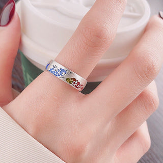 Buddha Gift 925 Sterling Silver Lucky Koi Fish Auspicious Clouds Wealth Ring