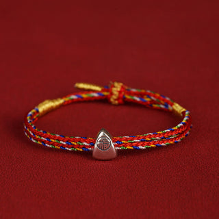 Buddha Gift 925 Sterling Silver Fu Character Luck Multicolored Rope Bracelet