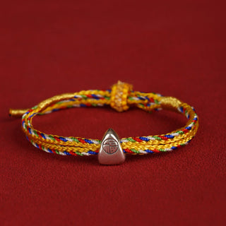 Buddha Gift 925 Sterling Silver Fu Character Luck Multicolored Rope Bracelet