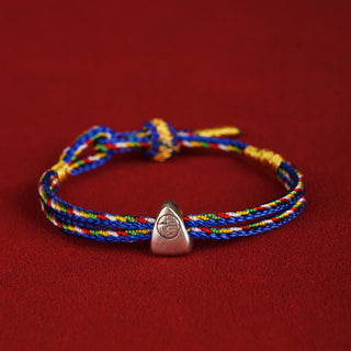 Buddha Gift 925 Sterling Silver Fu Character Luck Multicolored Rope Bracelet