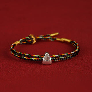 Buddha Gift 925 Sterling Silver Fu Character Luck Multicolored Rope Bracelet