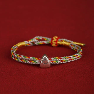 Buddha Gift 925 Sterling Silver Fu Character Luck Multicolored Rope Bracelet