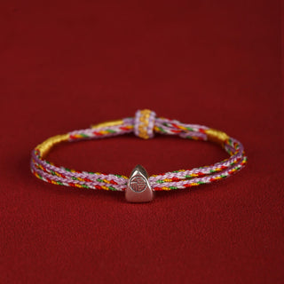 Buddha Gift 925 Sterling Silver Fu Character Luck Multicolored Rope Bracelet