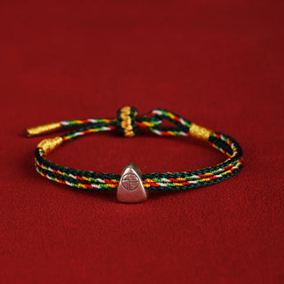 Buddha Gift 925 Sterling Silver Fu Character Luck Multicolored Rope Bracelet