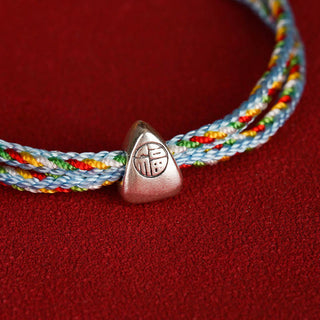 Buddha Gift 925 Sterling Silver Fu Character Luck Multicolored Rope Bracelet