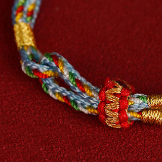 Buddha Gift 925 Sterling Silver Fu Character Luck Multicolored Rope Bracelet