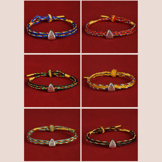 Buddha Gift 925 Sterling Silver Fu Character Luck Multicolored Rope Bracelet