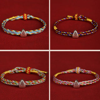 Buddha Gift 925 Sterling Silver Fu Character Luck Multicolored Rope Bracelet