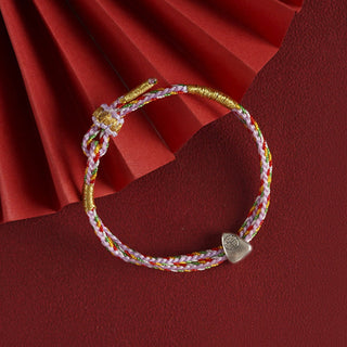 Buddha Gift 925 Sterling Silver Fu Character Luck Multicolored Rope Bracelet